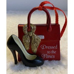 HMK LIC ornement. painted metal. DRESSED TO THE NINES gold/ red /black 3” 2.5”